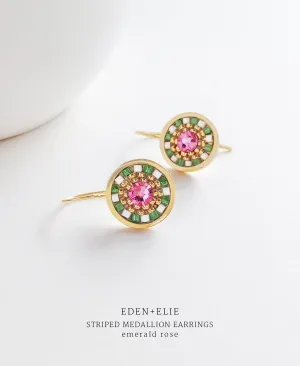 EDEN   ELIE Striped Medallion drop earrings - emerald rose