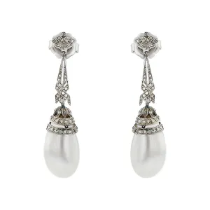 Edwardian Natural Pearl and Diamond Drop Earrings