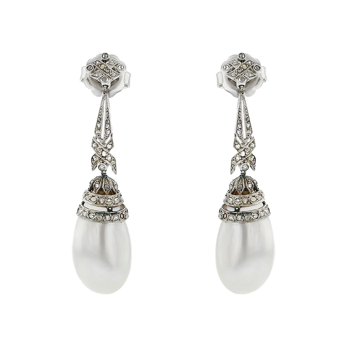 Edwardian Natural Pearl and Diamond Drop Earrings