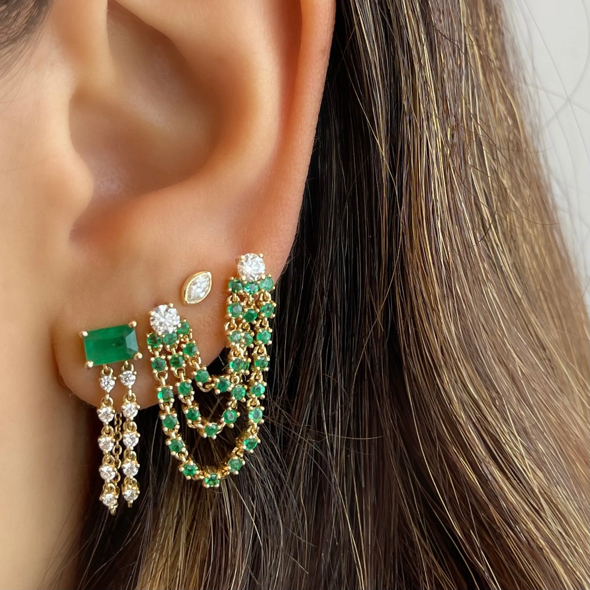 Emerald Diamond Cascade Earrings