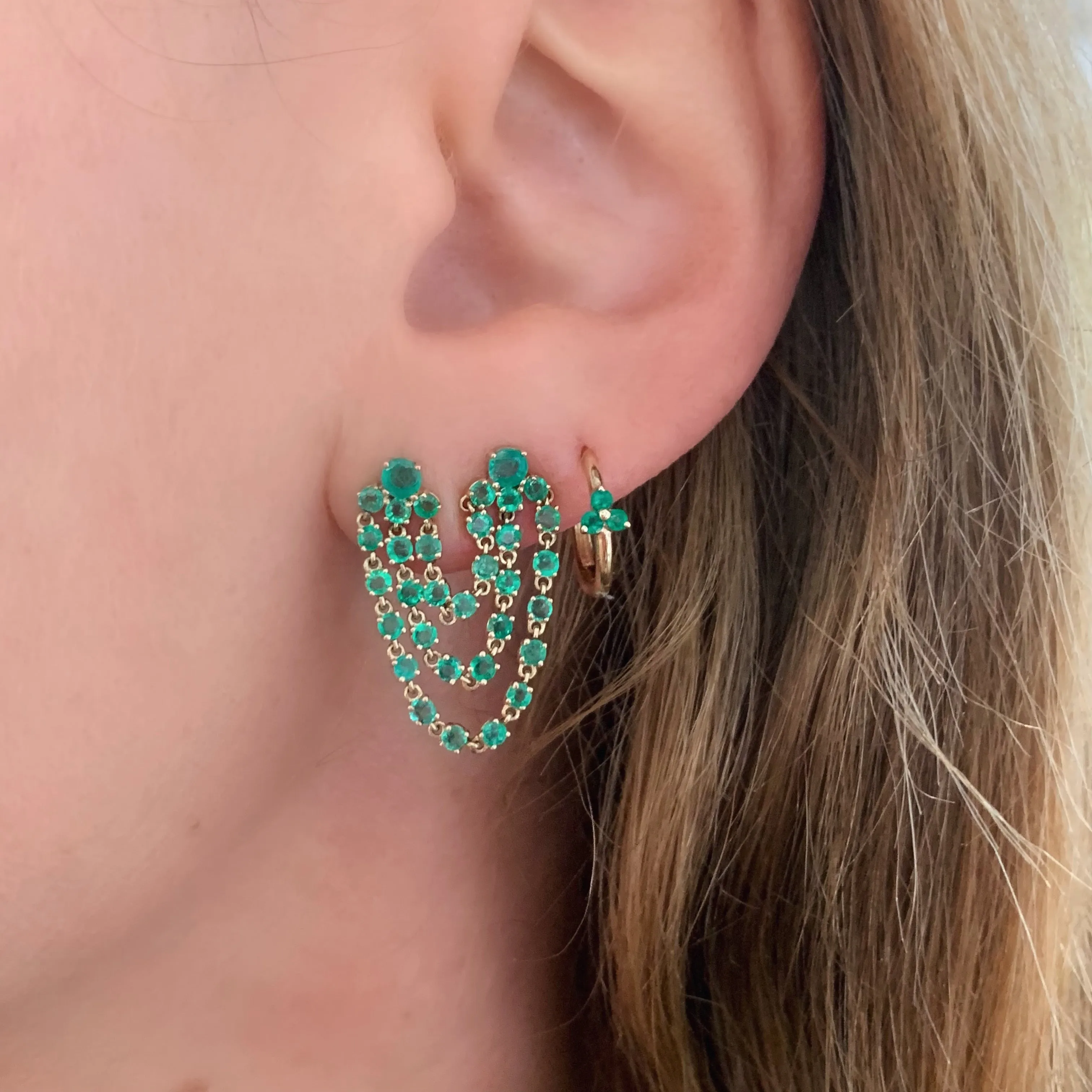 Emerald Trio Huggie Earrings