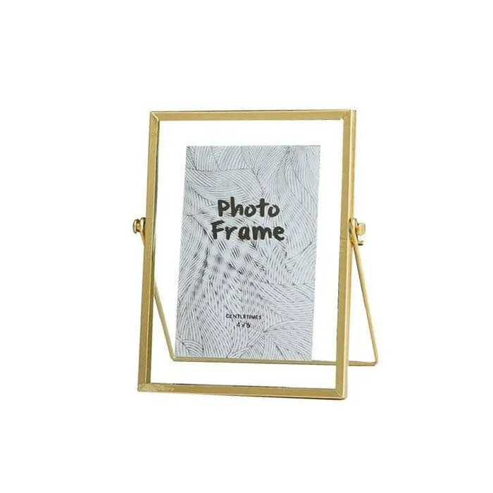 Enhabit Edge Medium Rectangular Photo Frame for Table | Table Top Photo Frame with Stand | Durable Metal Frame and Glass | Locket Closure | Matte Finish - Gold (4 Inch x 6 Inch)