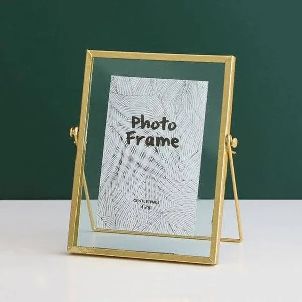 Enhabit Edge Medium Rectangular Photo Frame for Table | Table Top Photo Frame with Stand | Durable Metal Frame and Glass | Locket Closure | Matte Finish - Gold (4 Inch x 6 Inch)