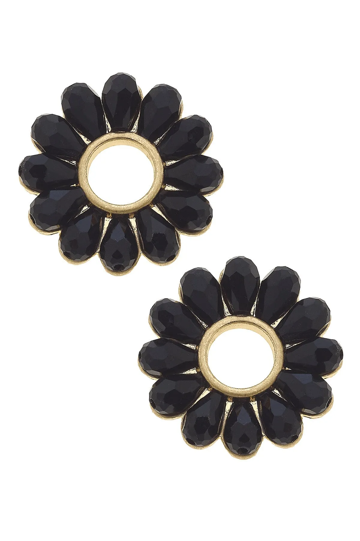 Faye Black Glass Floral Stud