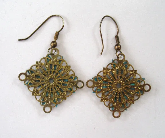 Filigree Turquoise Gold Tone Earrings