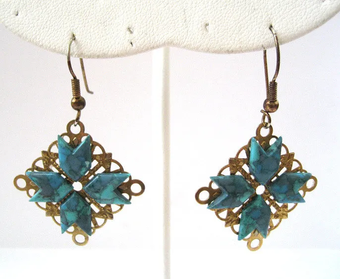 Filigree Turquoise Gold Tone Earrings