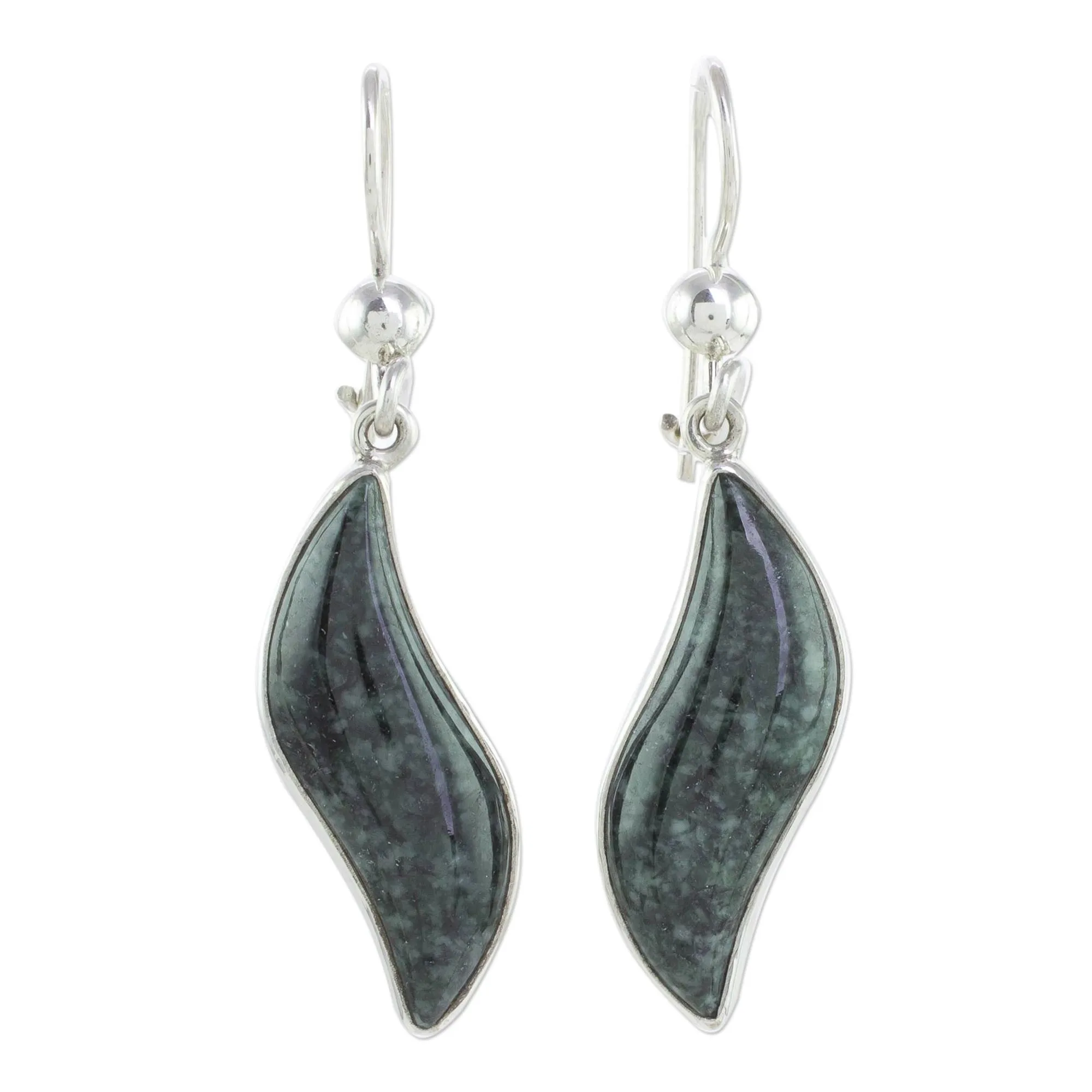 Floating in the Breeze Dark green jade dangle earrings