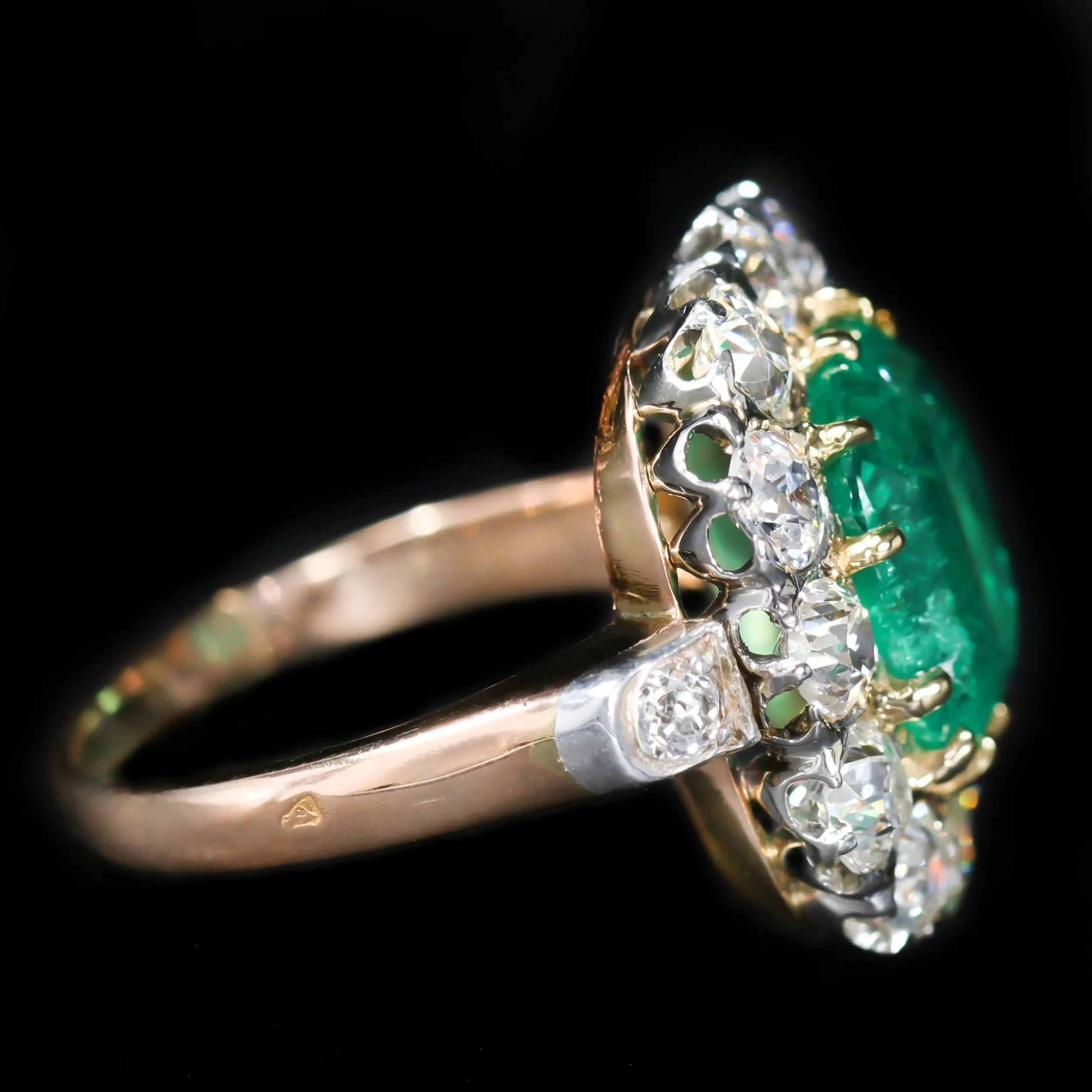 French Edwardian 3.67 Carat Colombian Emerald and Diamond Ring