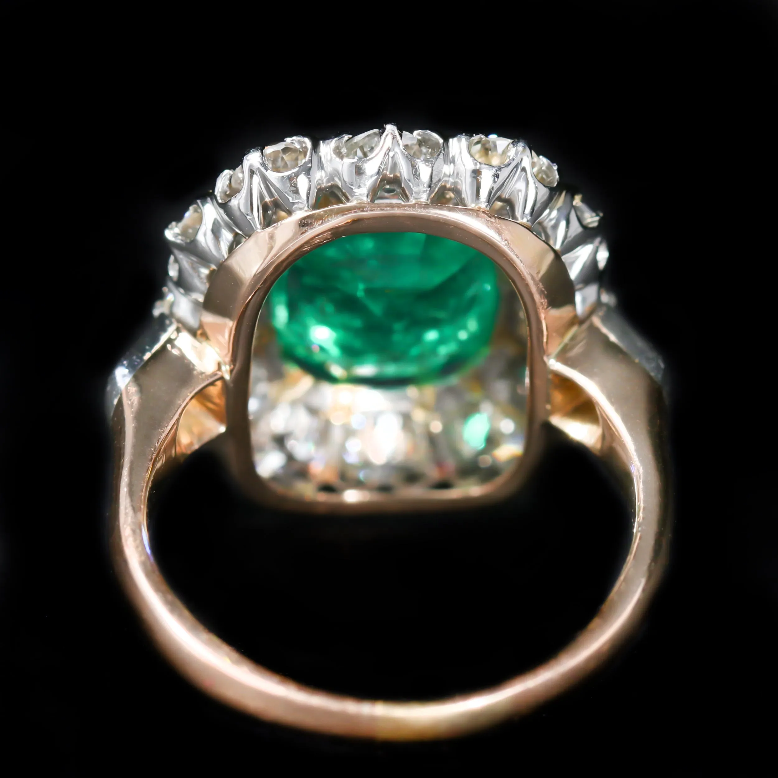 French Edwardian 3.67 Carat Colombian Emerald and Diamond Ring