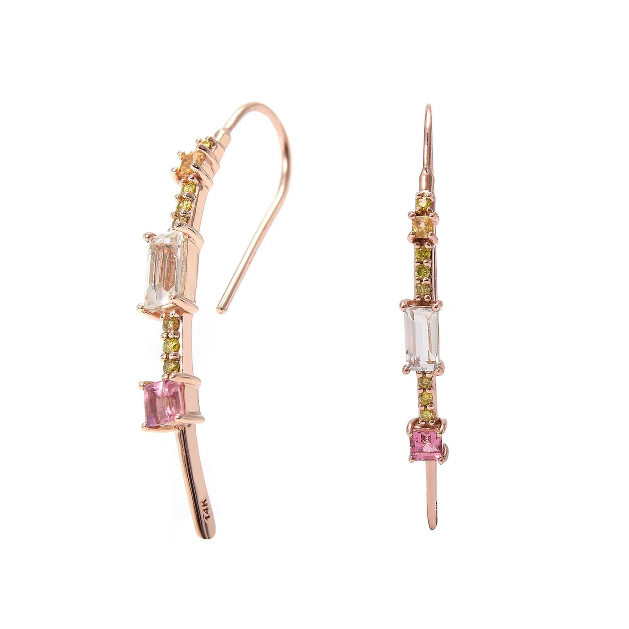 Gemstone & Diamond 14K Wire Dangle Earrings