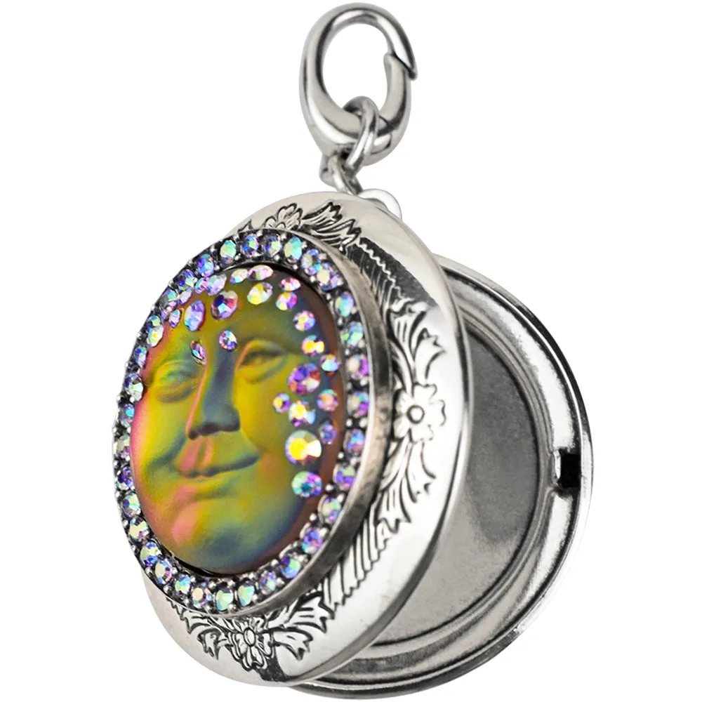 Goddess Mystic Seaview Moon Love Never Dies Locket Open Ring Charm (Silvertone/Mystic Iridis)