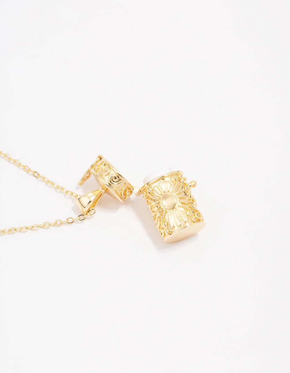 Gold Plated Barrel Locket Pendant Necklace