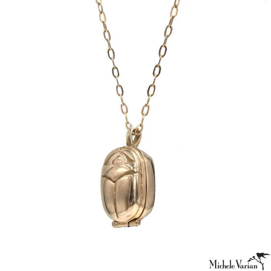 Gold Scarab Locket Necklace