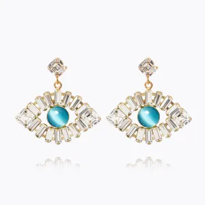 Greek Eye Statement Earrings / Crystal   Aquamarine