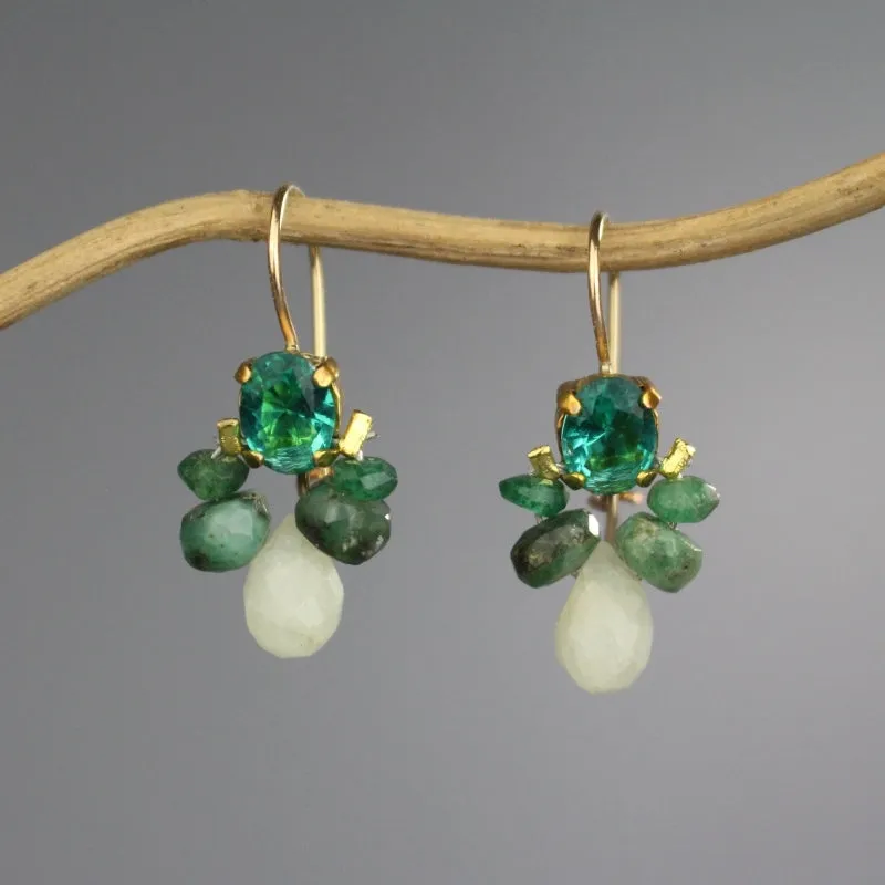 Green Glass Emerald Bee Earrings