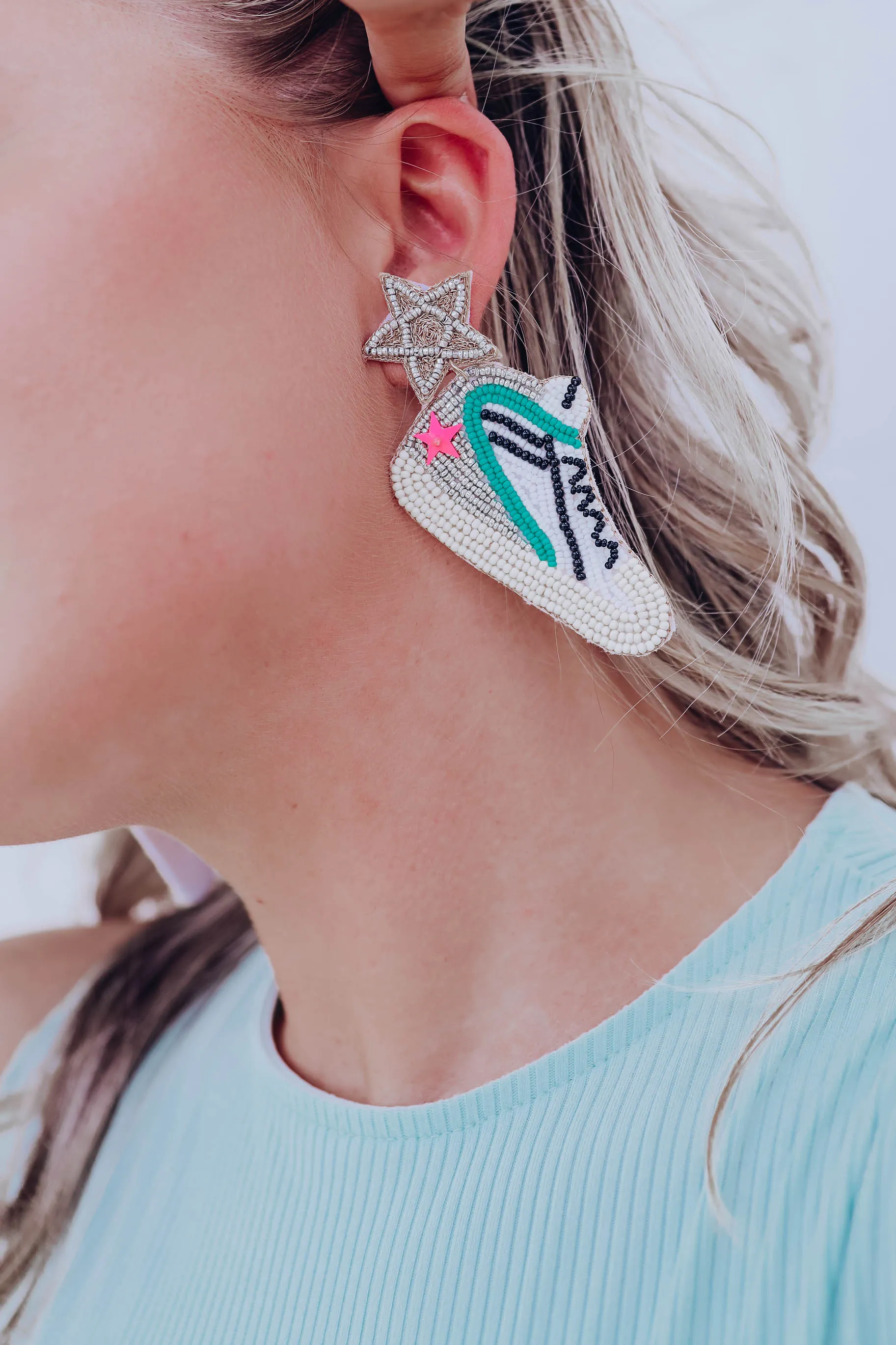 High-Top Sneaker Beaded Earrings - Turquoise