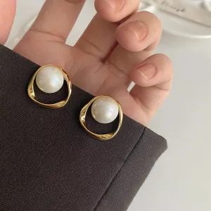 Imitation Pearl Earring for Women Gold Color Round Stud Earrings Christmas gift Irregular Design Unusual Earrings bijoux femme