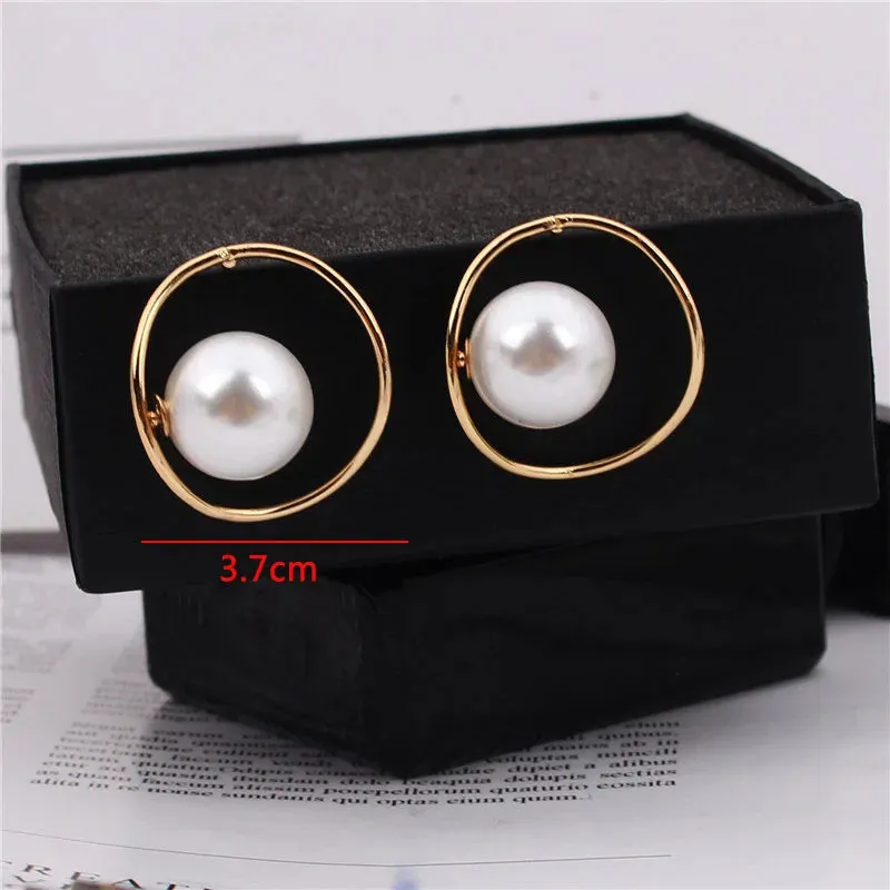 Imitation Pearl Earring for Women Gold Color Round Stud Earrings Christmas gift Irregular Design Unusual Earrings bijoux femme