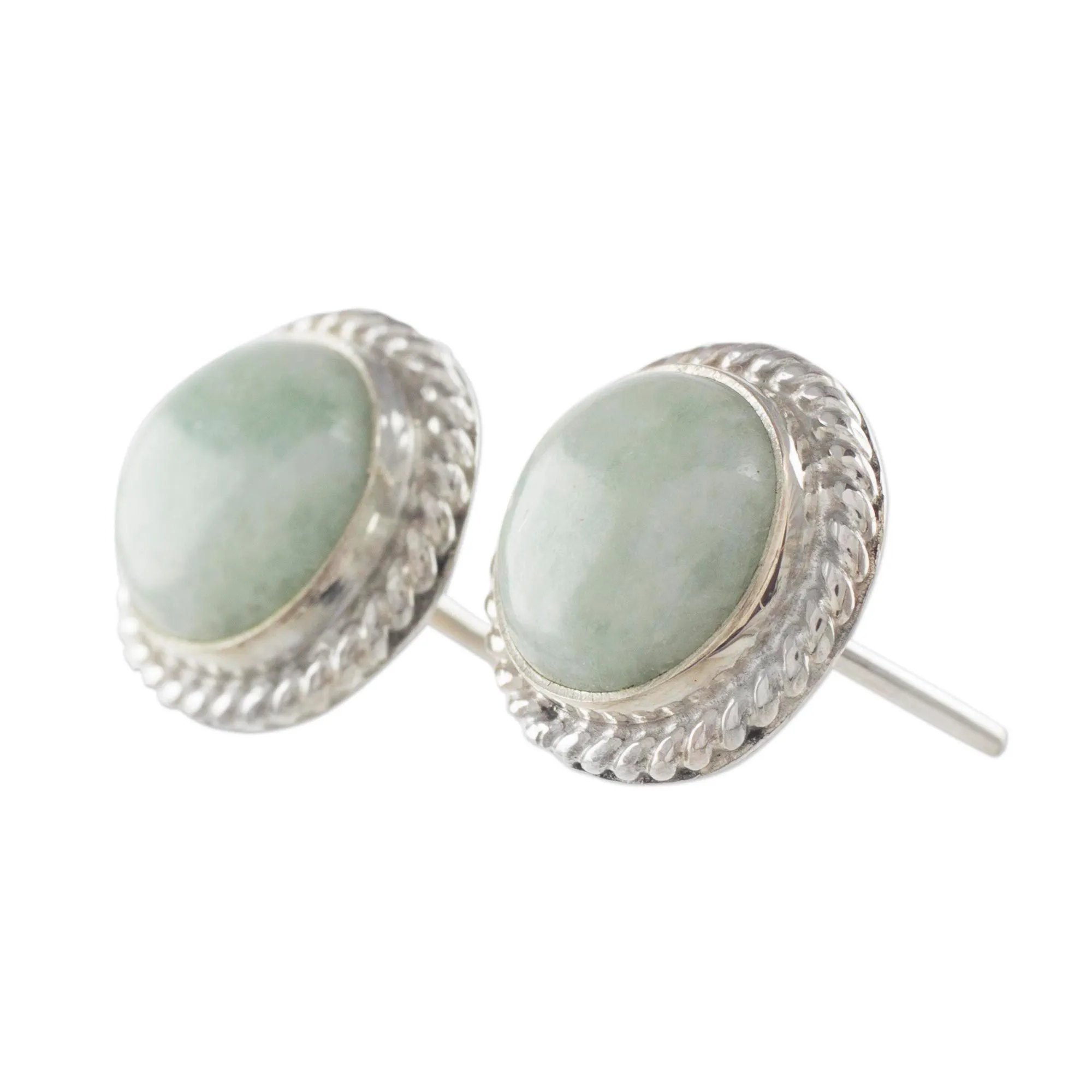 Jade & Sterling Silver Button Earrings