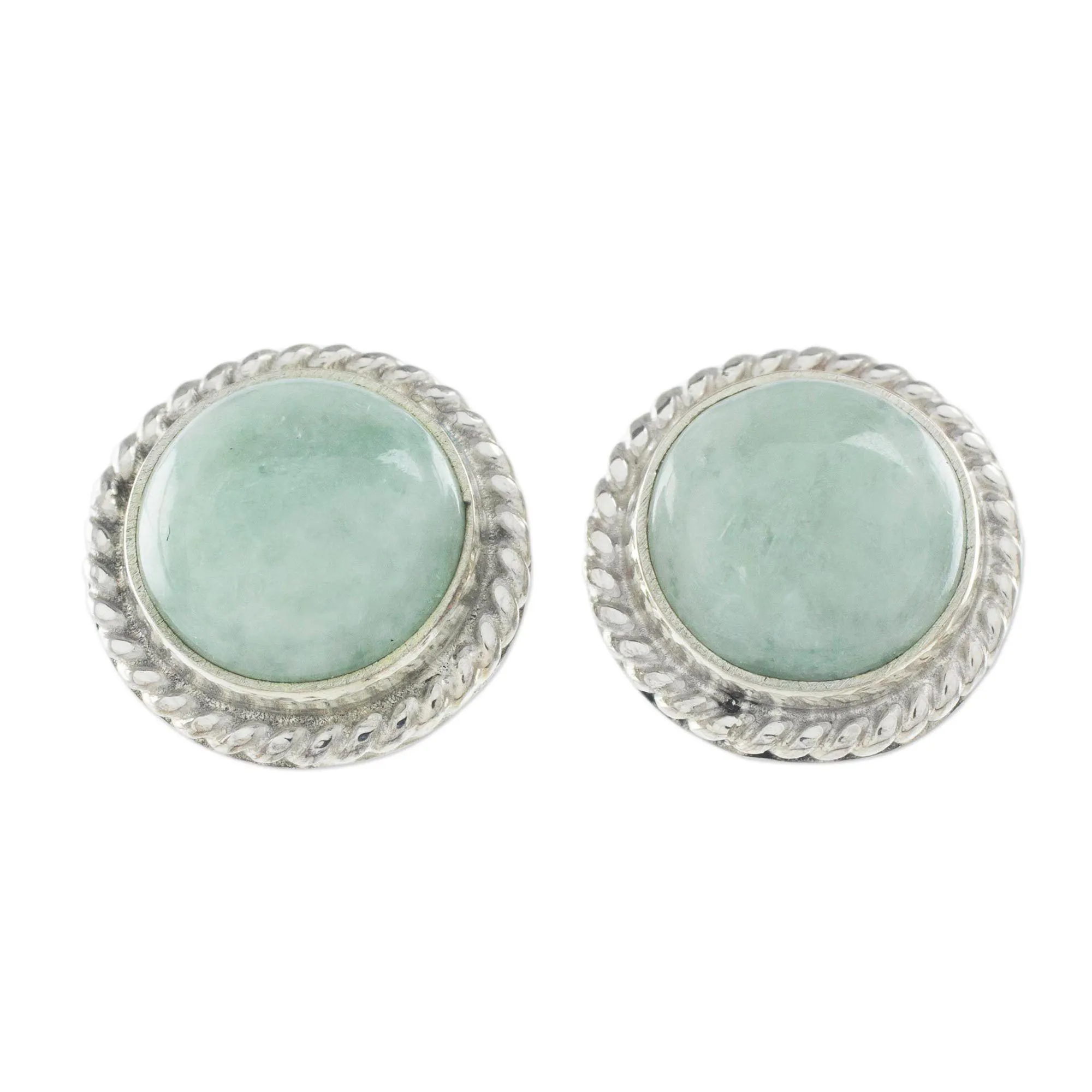 Jade & Sterling Silver Button Earrings