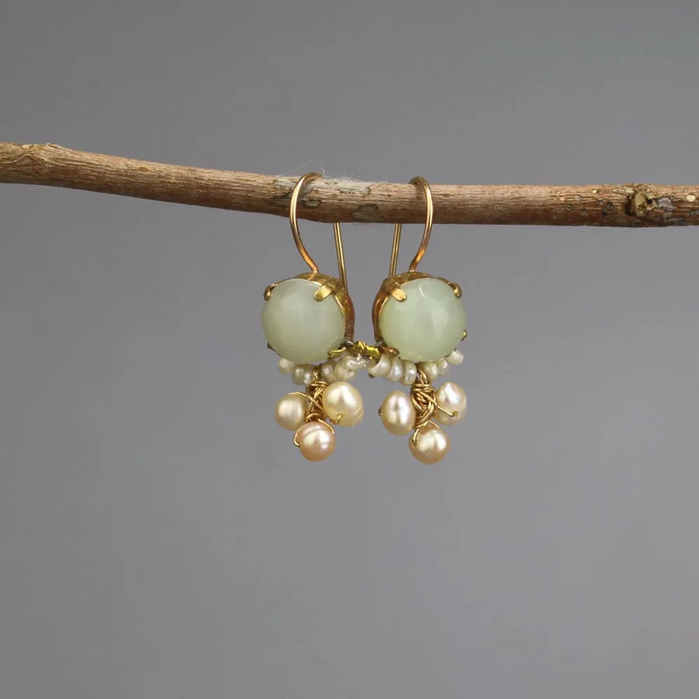 Jade Pearl Clover Earrings