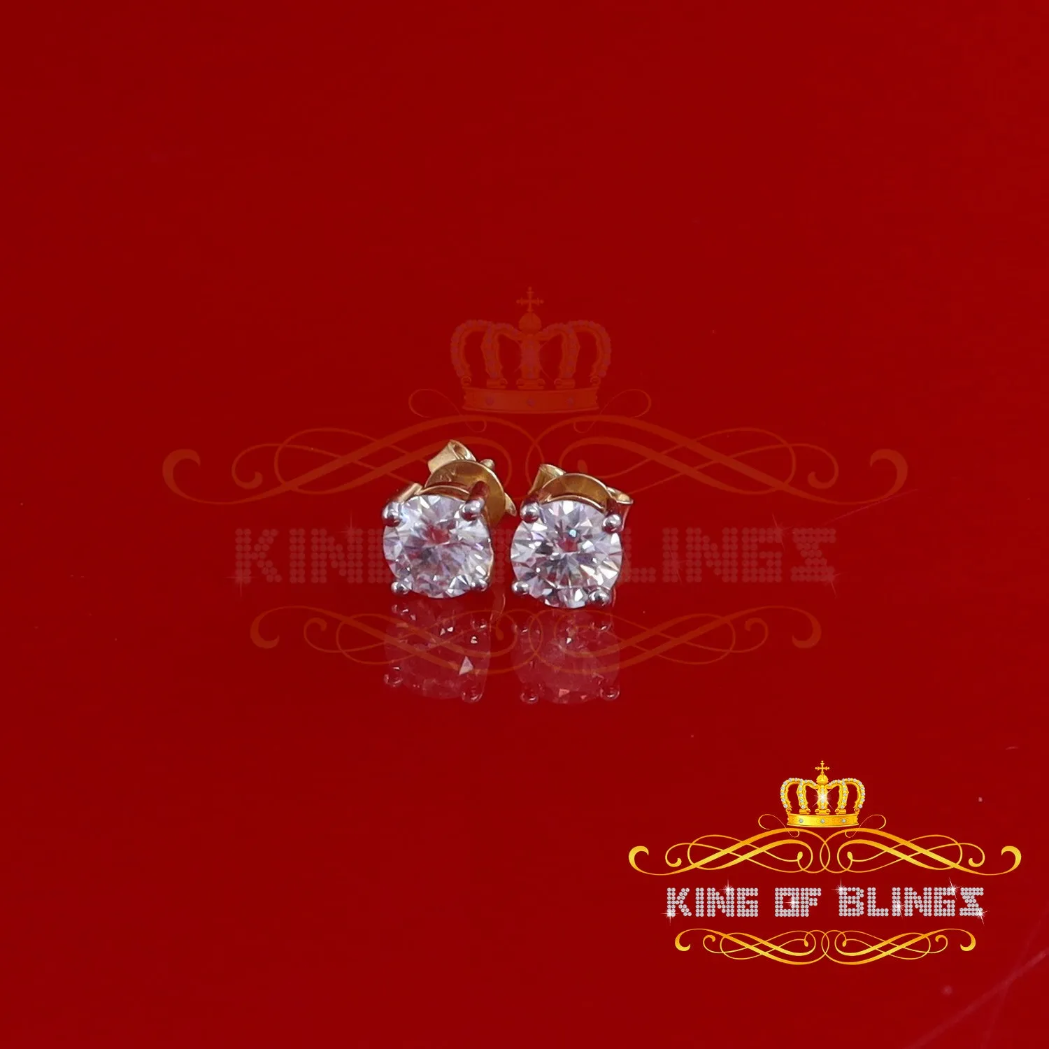 King  of Bling's 2.50ct VVS 'D' Moissanite Men's/Womens 925 Silver Yellow Round Stud Earrings