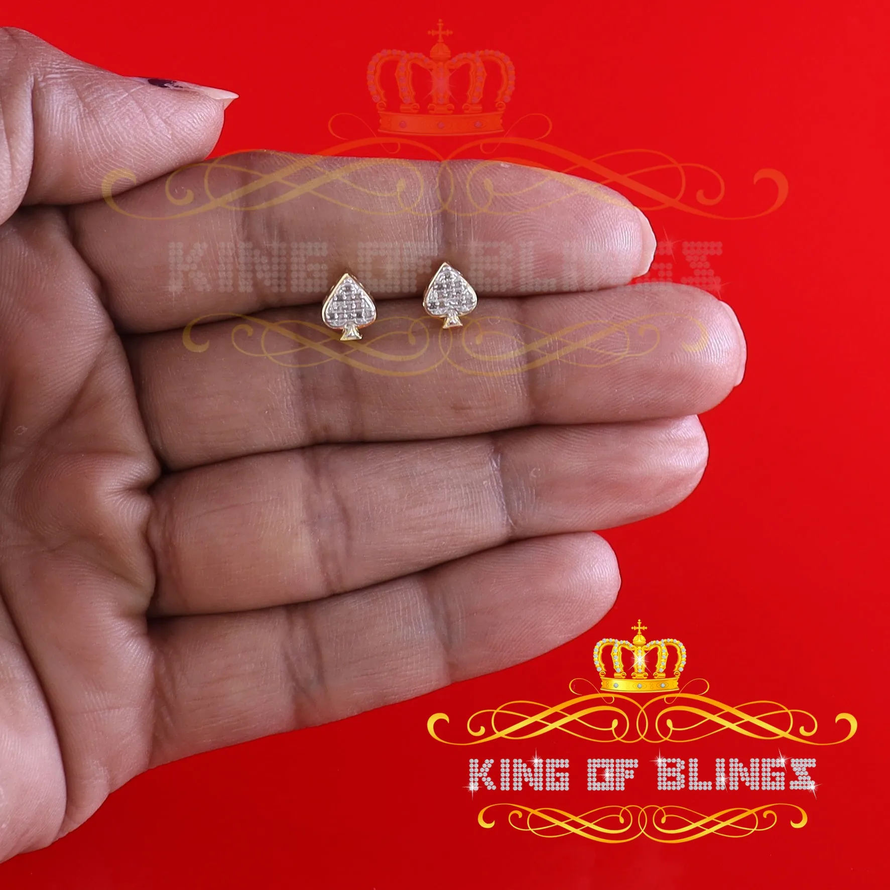 King of Blings-925 Sterling Silver Yellow 0.05ct Diamond For Women's & Men's Stud Heart Earring