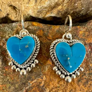 Kingman Turquoise Sterling Silver Earrings Hearts by Artie Yellowhorse