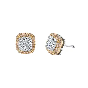 Kotlar Cushion and Pink Diamond Halo Stud Earrings