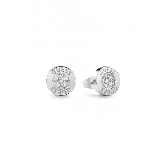 Ladies Rhodium Plated 10mm Logo Button Stud Earrings UBE02158RH