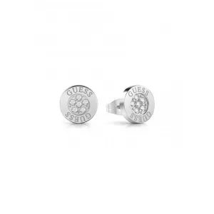 Ladies Rhodium Plated 10mm Logo Button Stud Earrings UBE02158RH