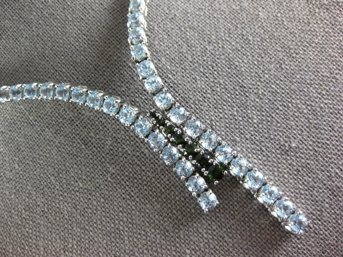 LARGE 53.52CT AAA AQUAMARINE & TOURMALINE 18KT WHITE GOLD LARIAT TENNIS NECKLACE