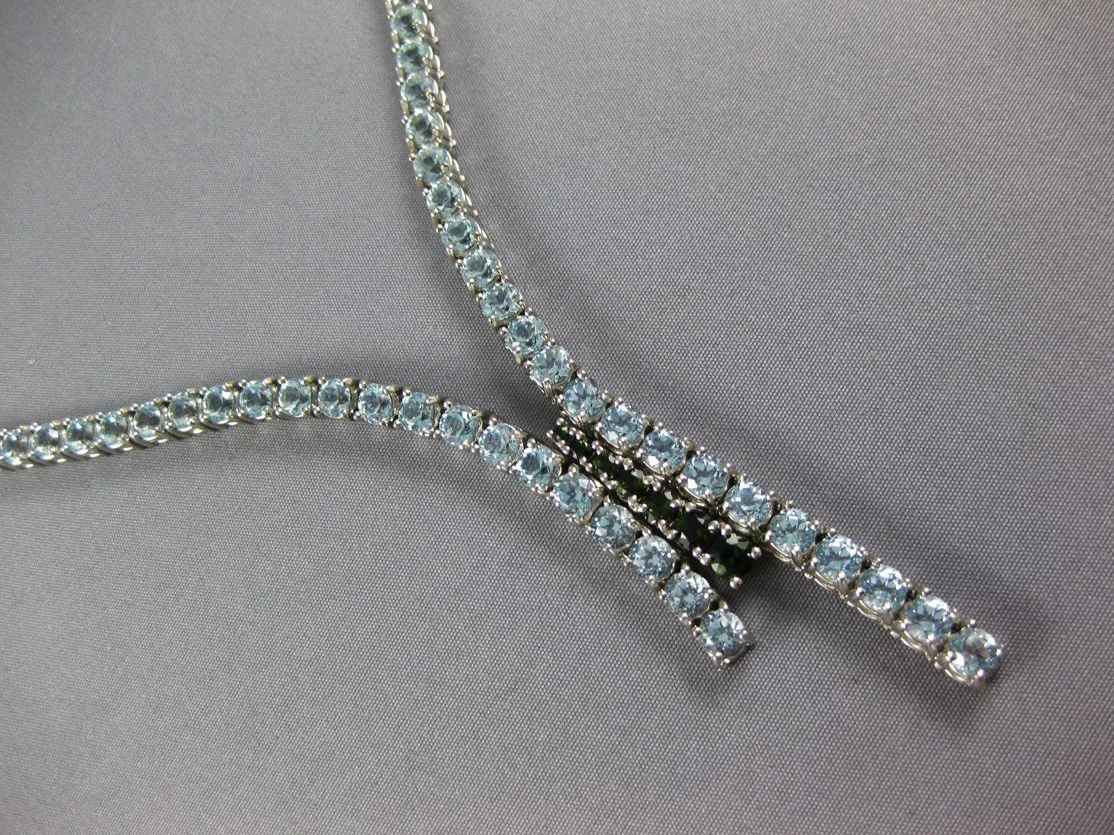 LARGE 53.52CT AAA AQUAMARINE & TOURMALINE 18KT WHITE GOLD LARIAT TENNIS NECKLACE