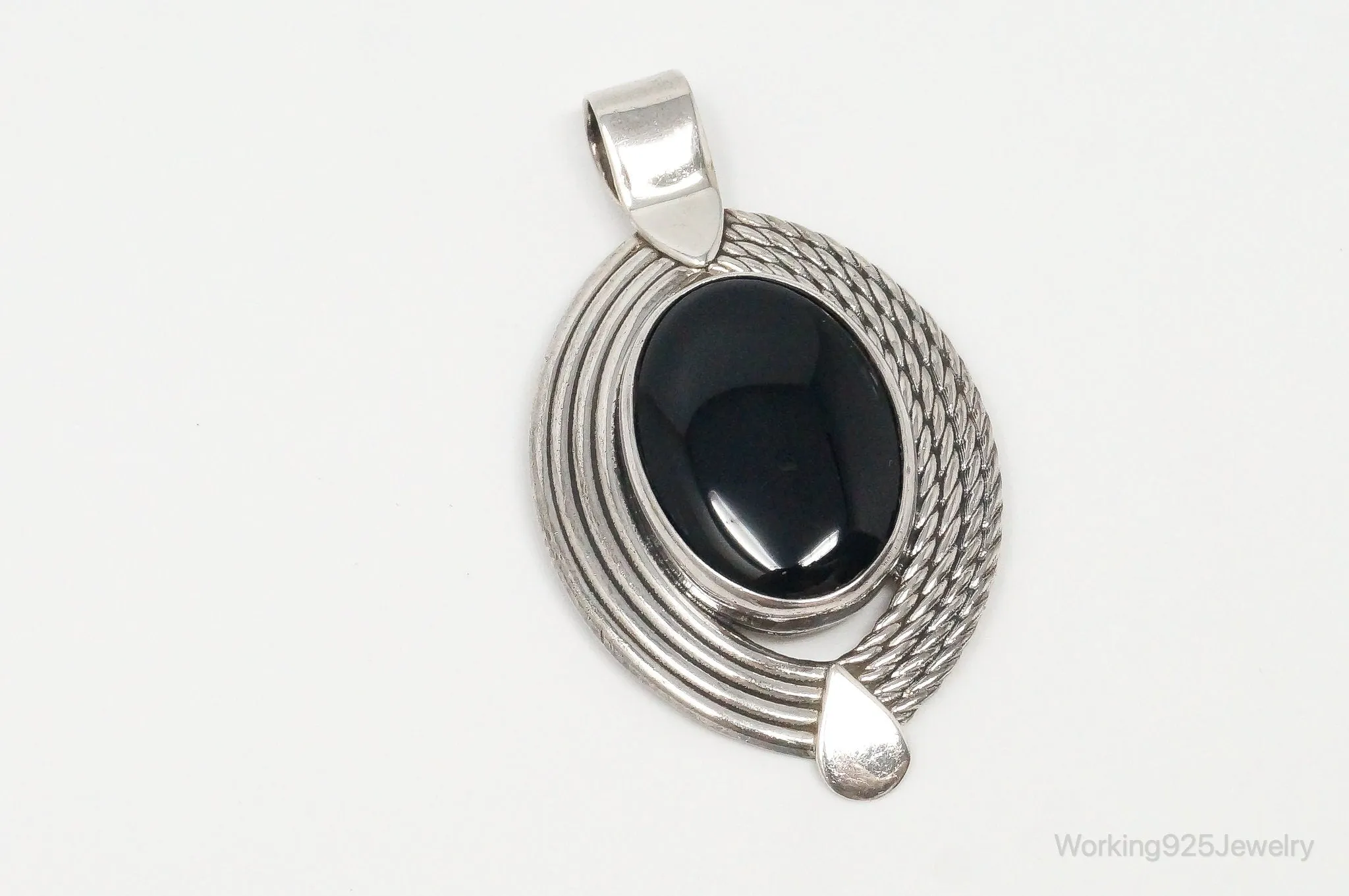 Large Mexico Designer ATI Black Onyx Southwestern Sterling Silver Pendant