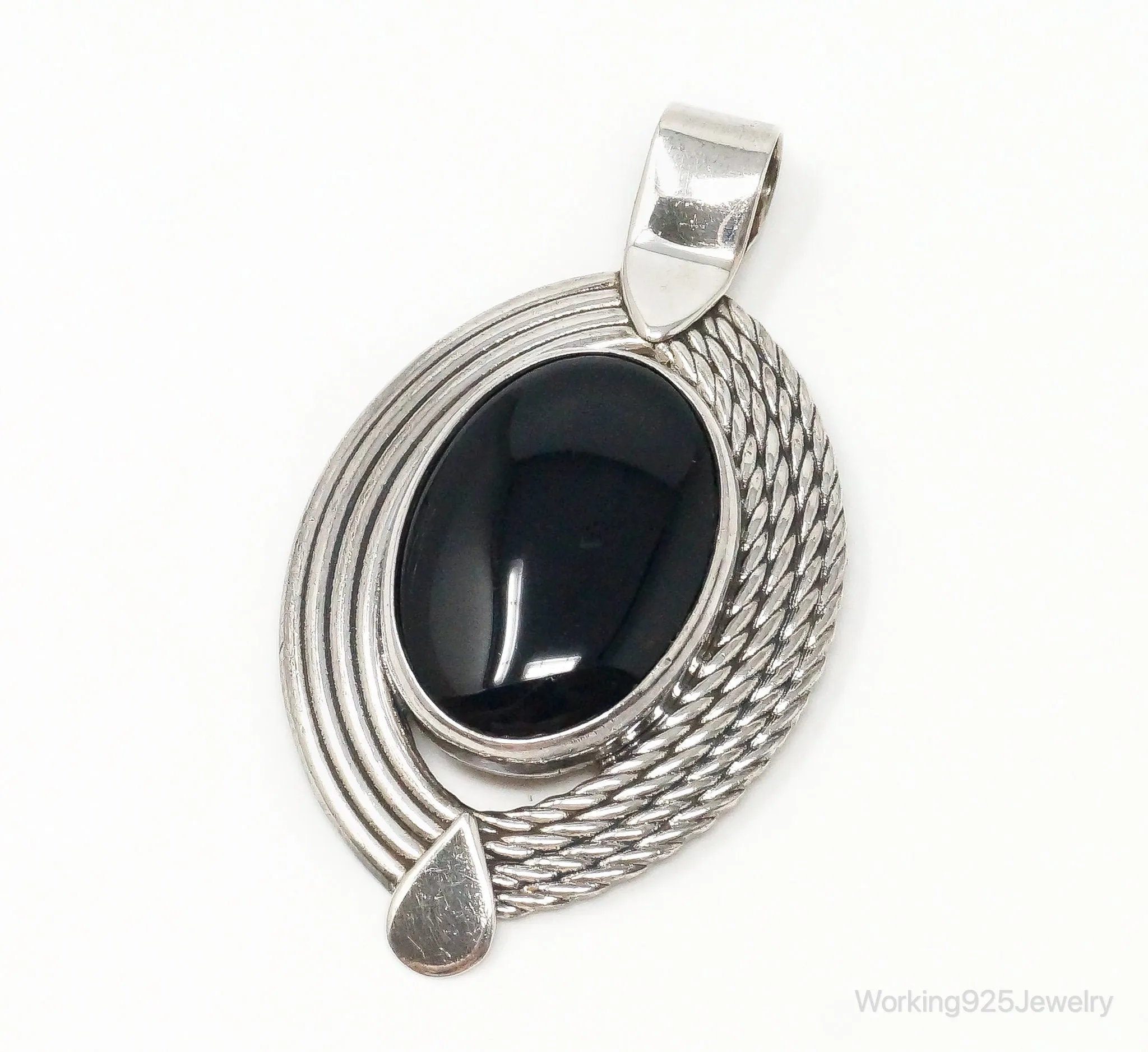 Large Mexico Designer ATI Black Onyx Southwestern Sterling Silver Pendant