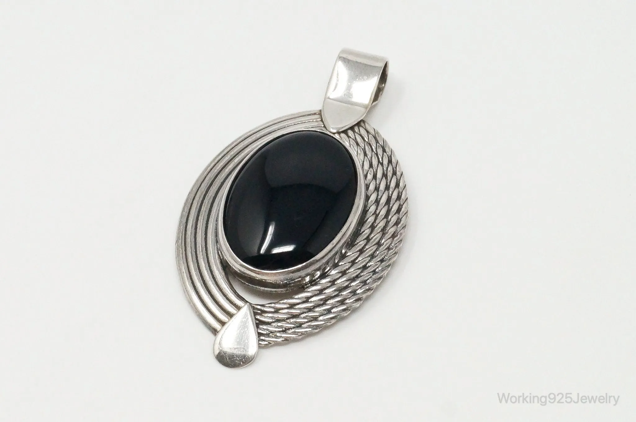 Large Mexico Designer ATI Black Onyx Southwestern Sterling Silver Pendant