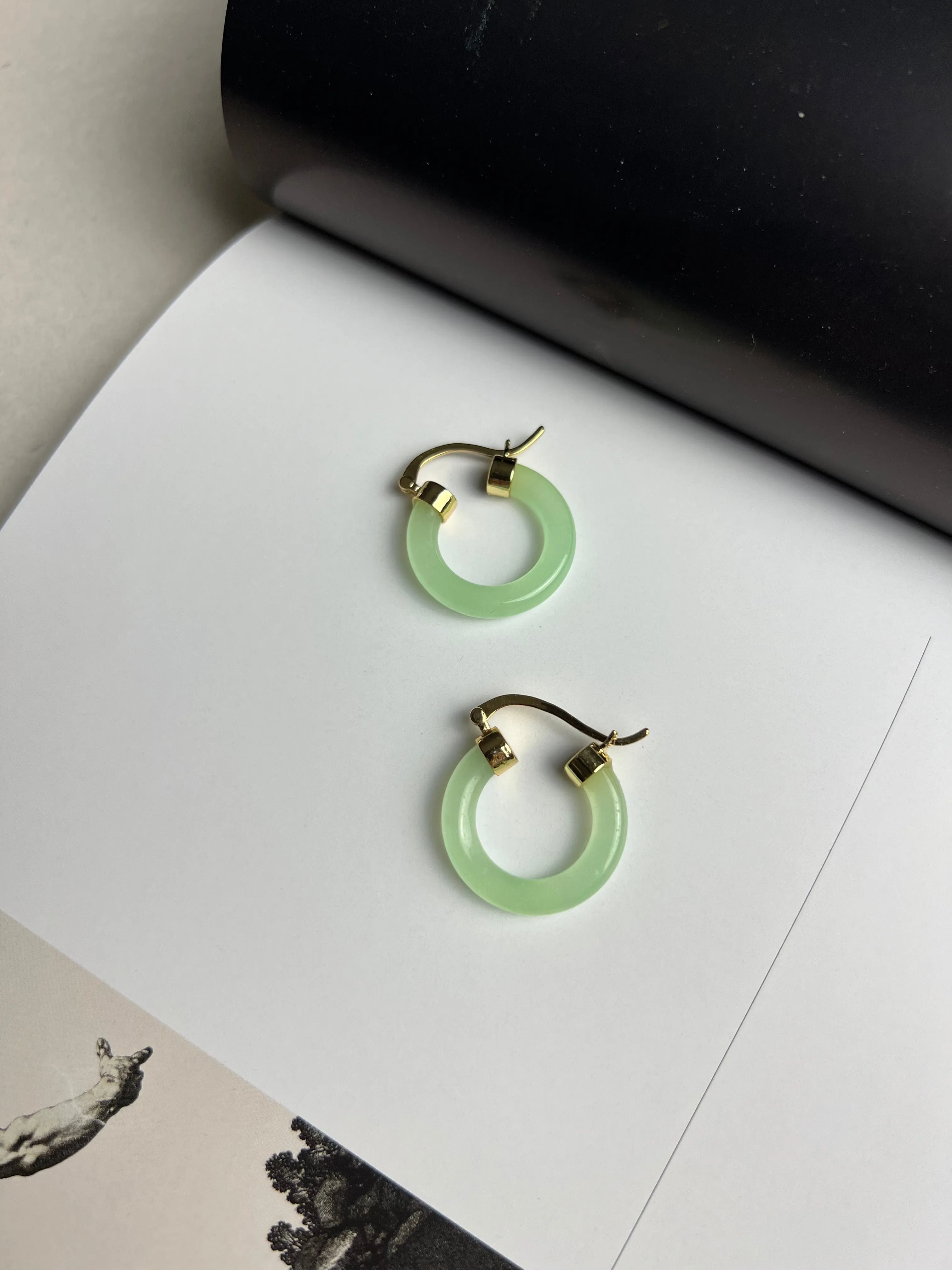 Light Green Jade Gold Hoop Earrings