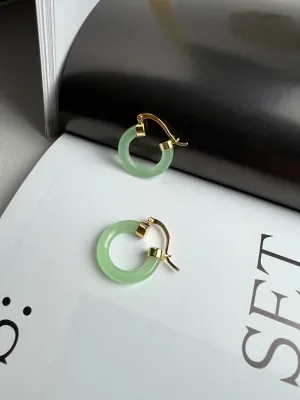 Light Green Jade Gold Hoop Earrings