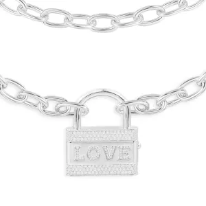 LOVE Embellished Lock Necklace - White Silver