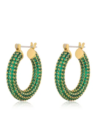 Luv Aj - Pave Baby Amalfi Hoops- Green Emerald- Gold