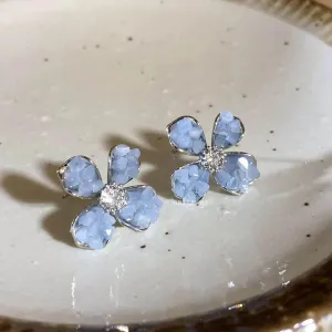 Luxury Light Blue Crystal Flower Elegant Design Wedding Exaggerated Earring