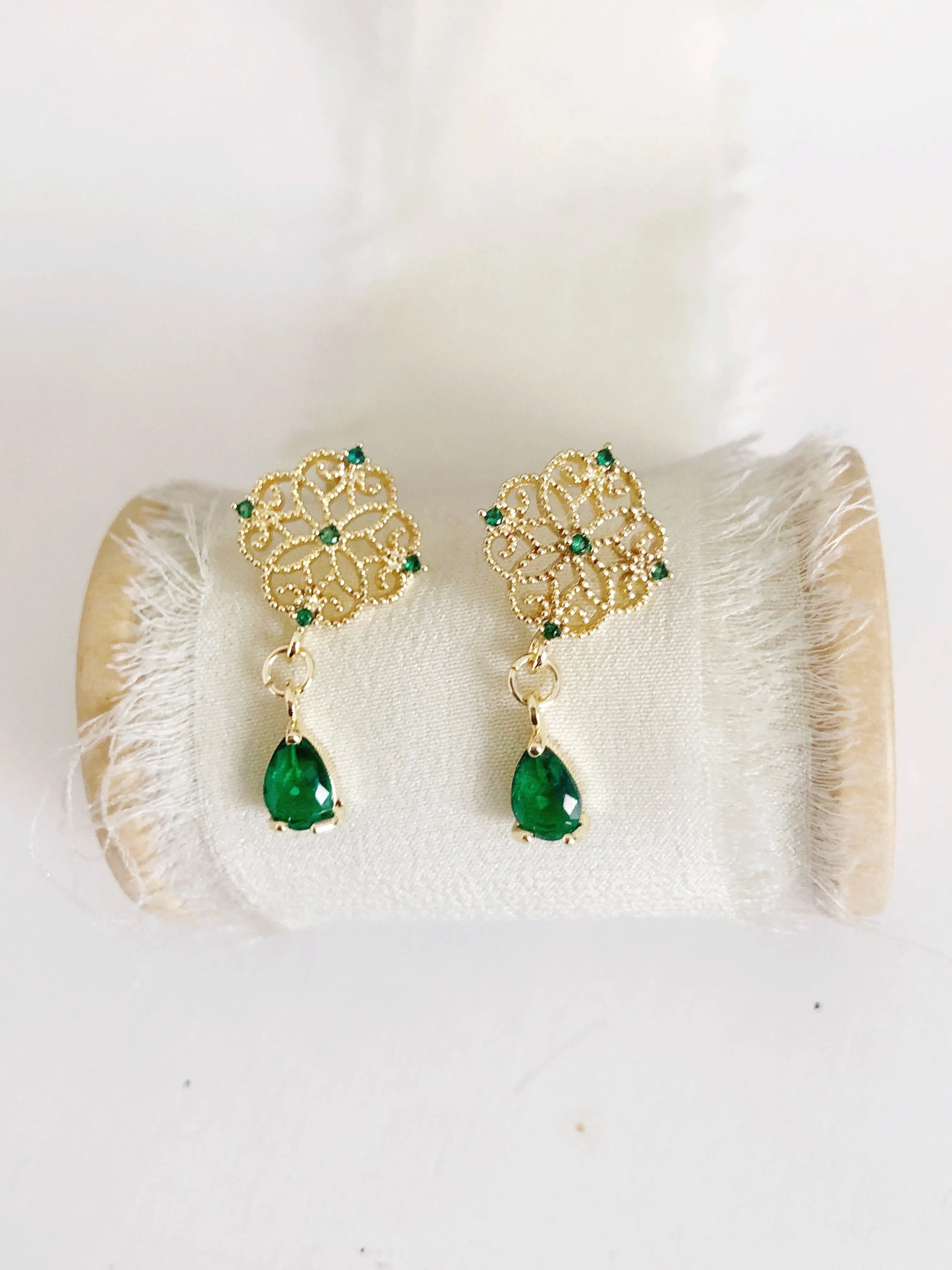 Maraj Emerald Green Diamond Drop Wedding Earrings