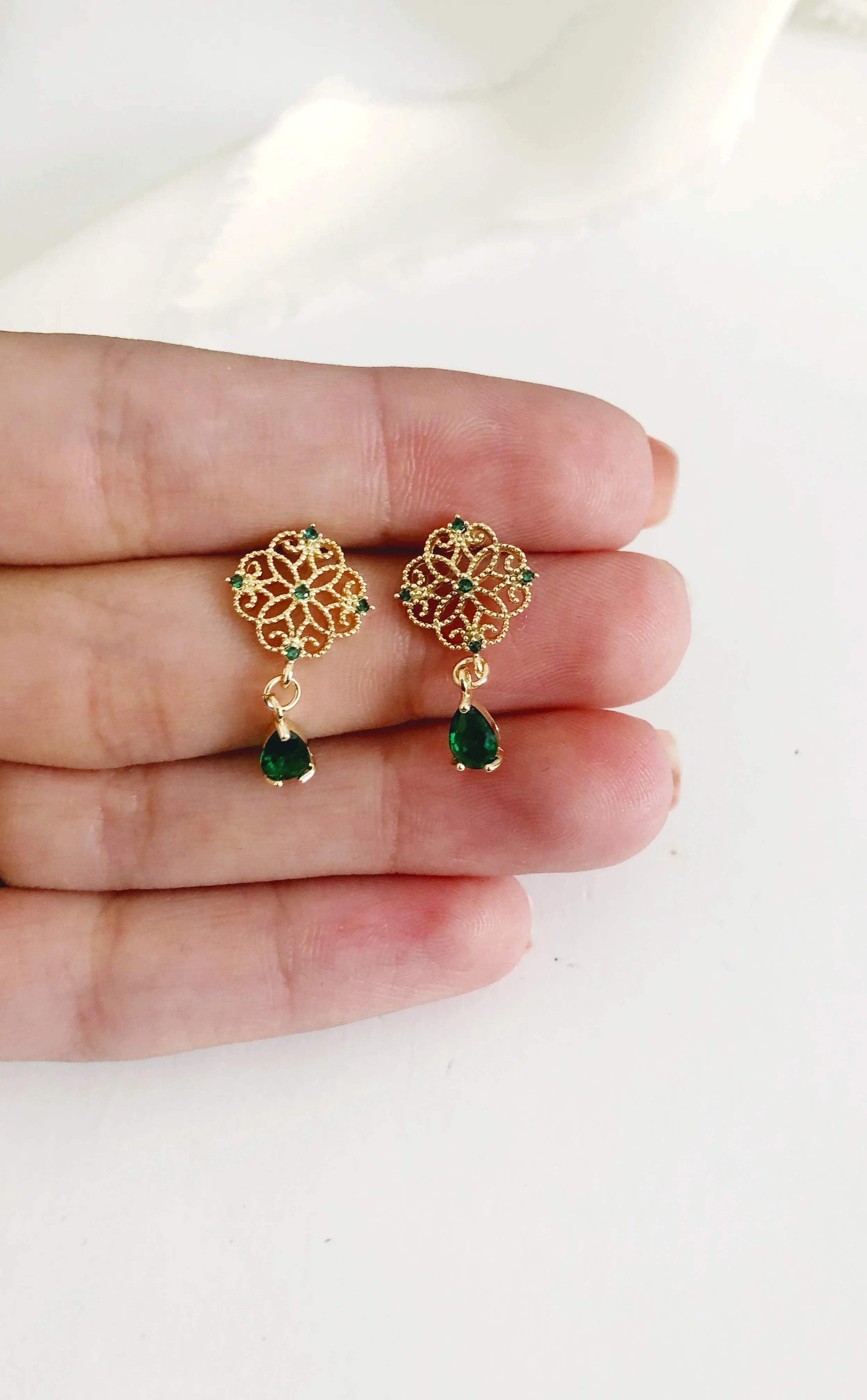 Maraj Emerald Green Diamond Drop Wedding Earrings