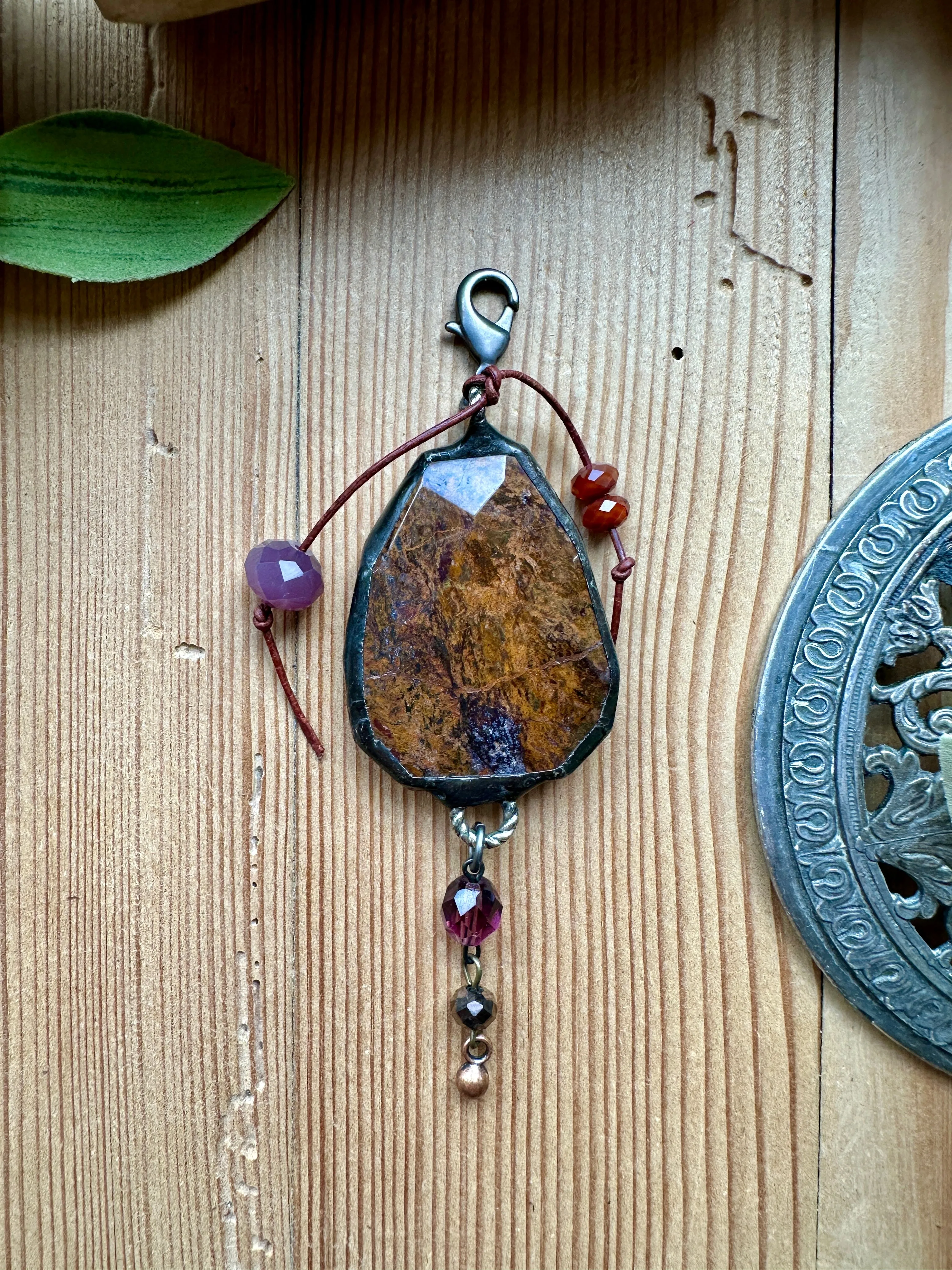 Marbled Plum and Green Agate Pendant