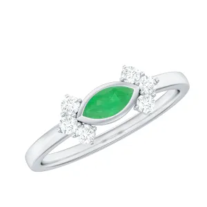 Marquise Cut Emerald East West Promise Ring with Diamond Trio