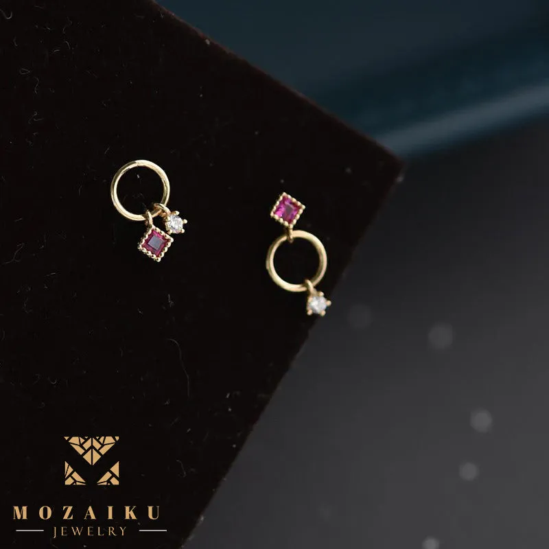 Mozaiku Geometry Gemstone Gold Earrings