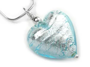 Murano Glass Heart Pendant - Aquamarine