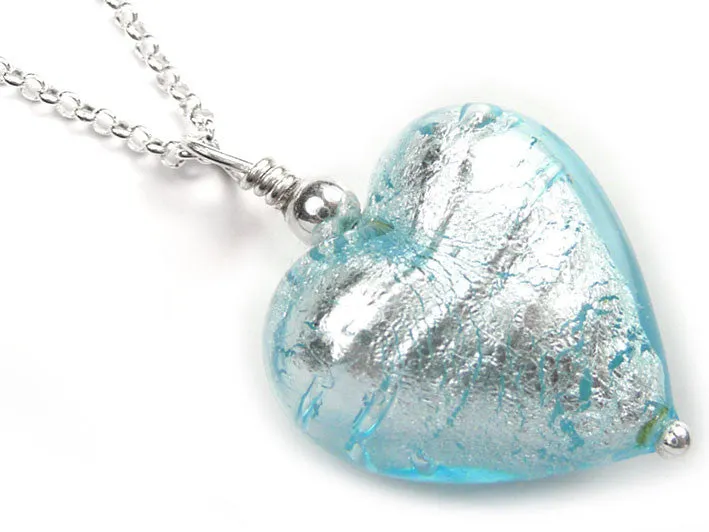 Murano Glass Heart Pendant - Aquamarine