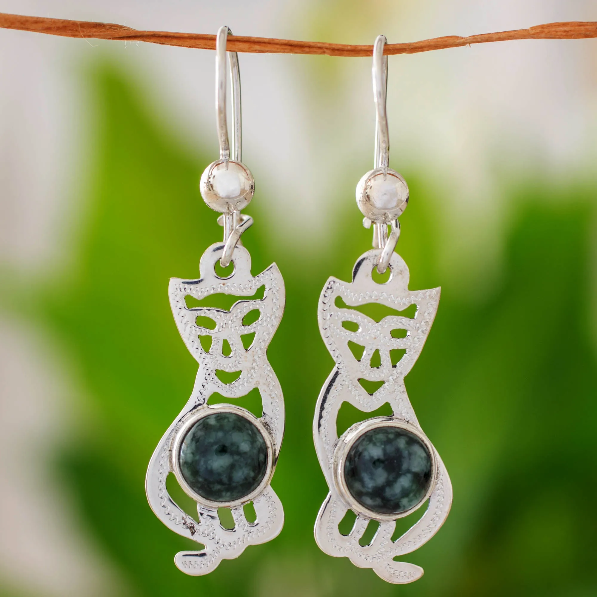 Mystic Green Cats Jade dangle earrings