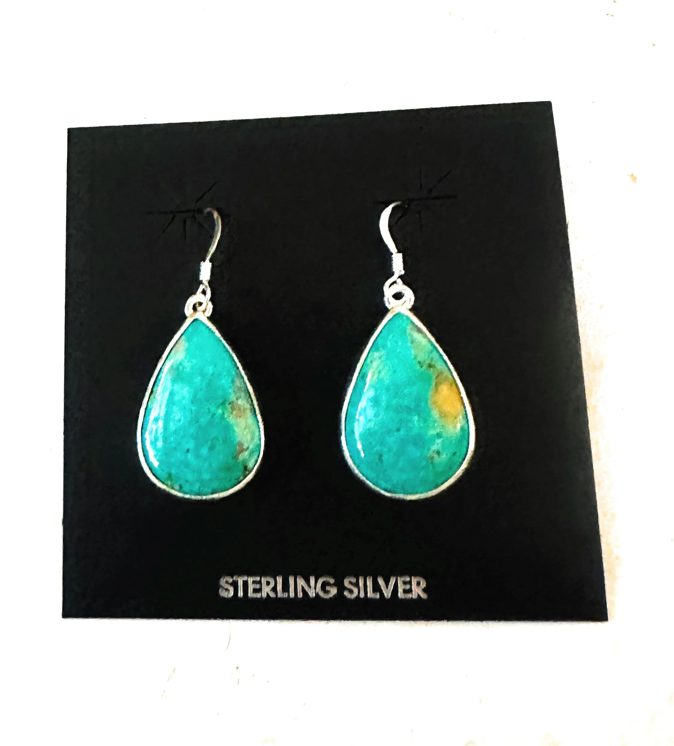 Navajo Turquoise & Sterling Silver Dangle Earrings Signed